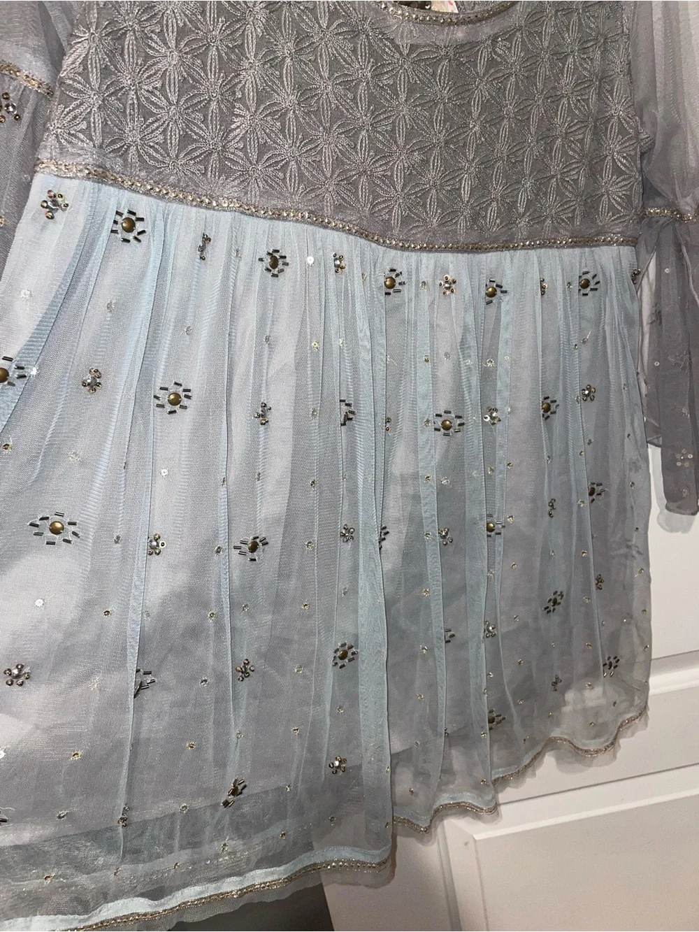 Free People Ethereal Sheer Embroidered Beaded Boho Babydoll Tunic Top 💙✨ L NWT!